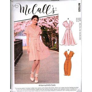 McCall's M7920 Misses 14 to 22 Button Front Dresses Uncut Sewing Pattern New